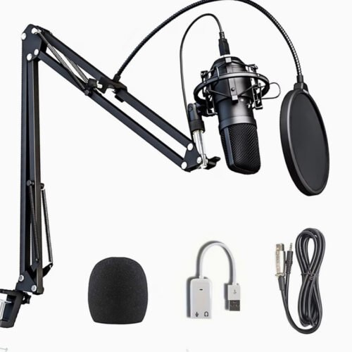 Pack Microphone USB de Studio Professionnel – Avec Bras Articulé, Filtre Anti-Pop & Qualité Audio Supérieure (Podcast, Streaming, Jeu & Chant)