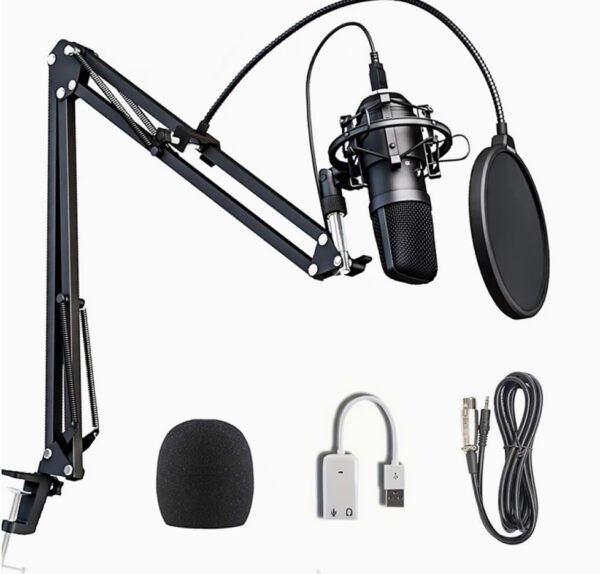 Pack Microphone USB de Studio Professionnel – Avec Bras Articulé, Filtre Anti-Pop & Qualité Audio Supérieure (Podcast, Streaming, Jeu & Chant)