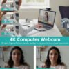 Rectangle 883 Webcam 4K Ultra HD Premium – Autofocus Intelligent, Cache d'Intimité & Microphone Intégré (Versions 4K, 2K, 1080P au choix)