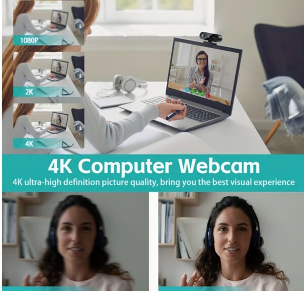 Rectangle 883 Webcam 4K Ultra HD Premium – Autofocus Intelligent, Cache d'Intimité & Microphone Intégré (Versions 4K, 2K, 1080P au choix)