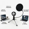 Kit Microphone de Bureau Léger – Trépied en Métal, Support Anti-Choc & Filtre Anti-Pop Flexible à Col de Cygne (Spécial Podcast, Streaming & Enregistrement)