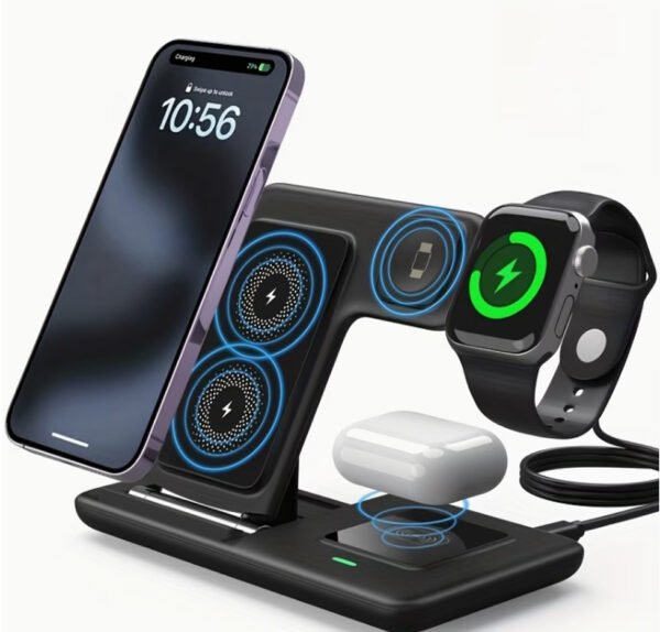 Rectangle 883 Station de Charge Sans Fil Pliable 3-en-1 – Charge Rapide pour iPhone 17/16/15, Apple Watch & AirPods
