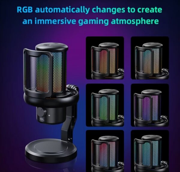Microphone de Gaming USB Professionnel – Éclairage RVB, Réduction du Bruit & Bouton Muet Tactile