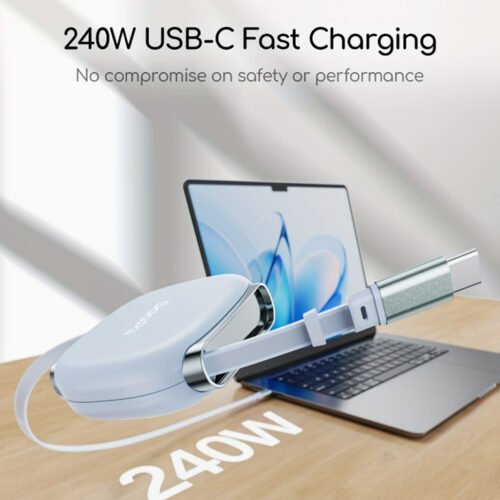 Câble USB-C vers USB-C Rétractable VisionSync 240W – Charge Rapide Ultra-Puissante, 5 Longueurs Prédéfinies & Gestion Anti-Nœuds