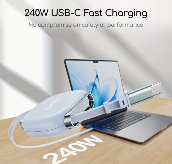 Câble USB-C vers USB-C Rétractable VisionSync 240W – Charge Rapide Ultra-Puissante, 5 Longueurs Prédéfinies & Gestion Anti-Nœuds