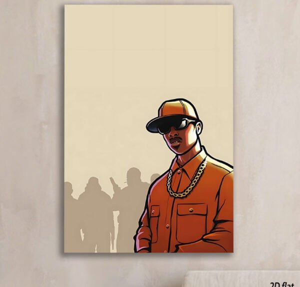 Affiche Murale d'Art Hip Hop & Rap (Sans Cadre) – Toile Moderne de Peinture Urbaine avec Fond Orange, Impression Haute Qualité Imperméable pour Salon, Bureau ou Café