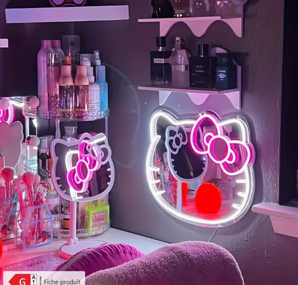 Miroir Lumineux Néon LED Hello Kitty