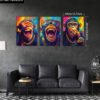 Lot de 3 Posters sur Toile (Sans Cadre) – Motif "Trois Singes Ouverts" en Impression Artistique 2D, Décoration Murale Moderne pour Salon, Chambre, Salle de Bain et Salle à Manger – Idée Cadeau Nouvel An & Fêtes