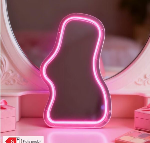 Miroir Néon LED Rose Fluo – Décoration Murale