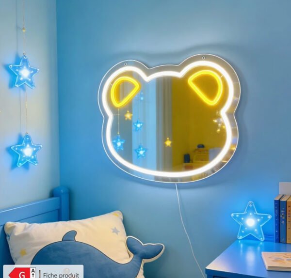 Miroir Néon LED "Ours Mignon" (Alimentation USB)