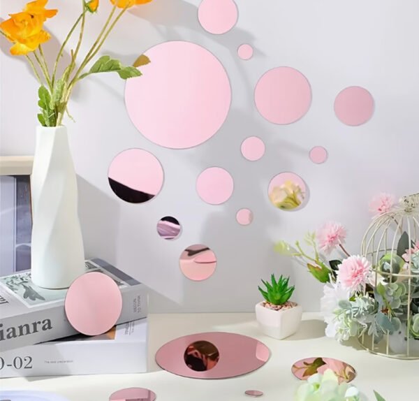 Lot de 9 Miroirs Ronds Incassables en Acrylique Or Rose