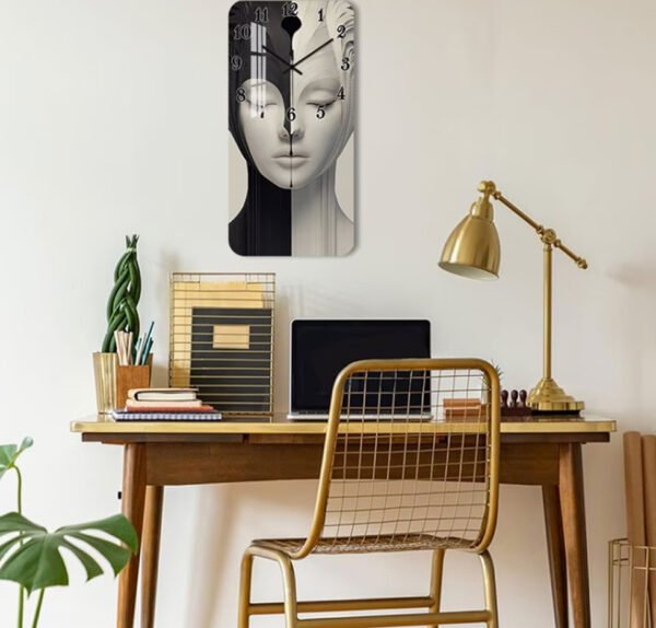 Horloge Murale Carrée en Bois (1 Pièce) – Design Abstrait Monochrome & Artistique, Mécanisme Silencieux pour Salon