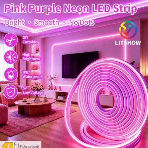 Bande Lumineuse LED Néon Rose Premium – Gaine Silicone Flexible