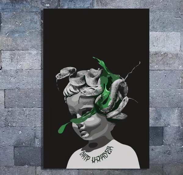Rectangle 889 Tableau Design Couverture d'Album Gunna avec Serpents Verts & Cheveux Blonds, Décoration Murale 2D