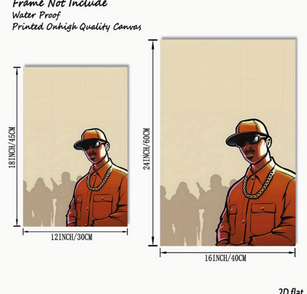 Affiche Murale d'Art Hip Hop & Rap (Sans Cadre) – Toile Moderne de Peinture Urbaine avec Fond Orange, Impression Haute Qualité Imperméable pour Salon, Bureau ou Café