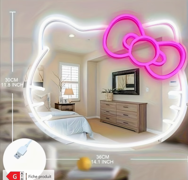 Miroir Lumineux Néon LED Hello Kitty