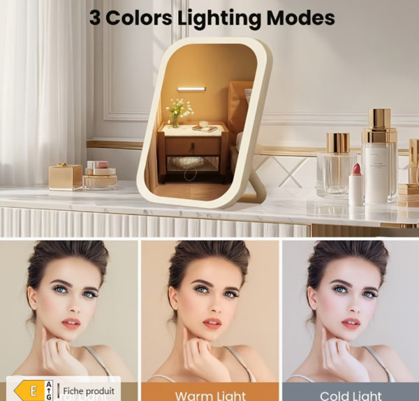 Rectangle 890 Miroir de Coiffeuse Lumineux LED – Éclairage Avant avec 3 Modes de Lumière