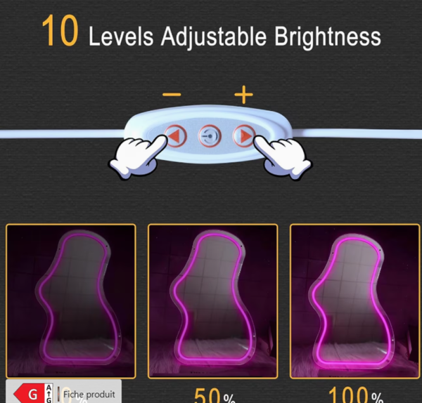 Miroir Néon LED Rose Fluo – Décoration Murale