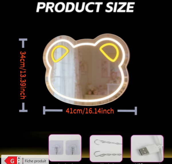 Miroir Néon LED "Ours Mignon" (Alimentation USB)