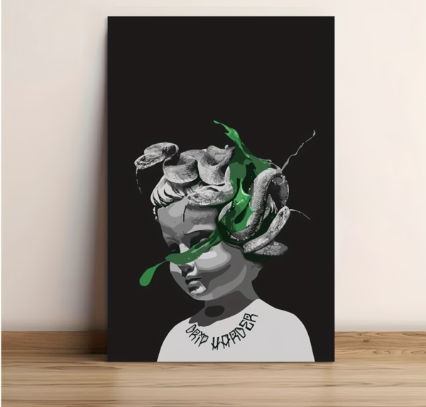 Rectangle 890 Tableau Design Couverture d'Album Gunna avec Serpents Verts & Cheveux Blonds, Décoration Murale 2D