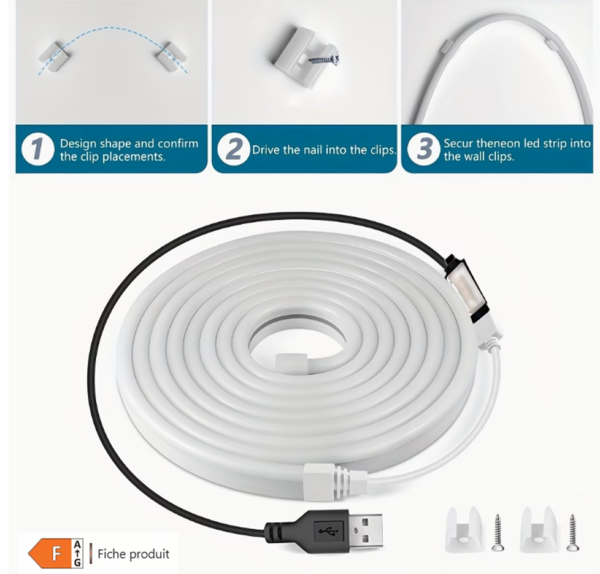 Rectangle 890 Ruban LED Néon Flexible RGB USB (1m / 3m / 5m) – Cordon Lumineux Effet Néon