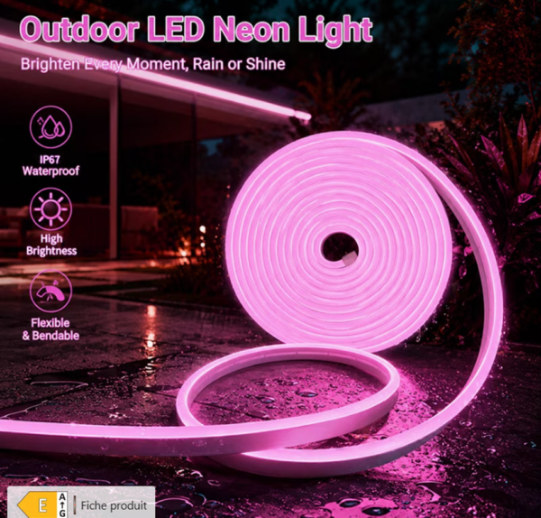 Bande Lumineuse LED Néon Rose Premium – Gaine Silicone Flexible