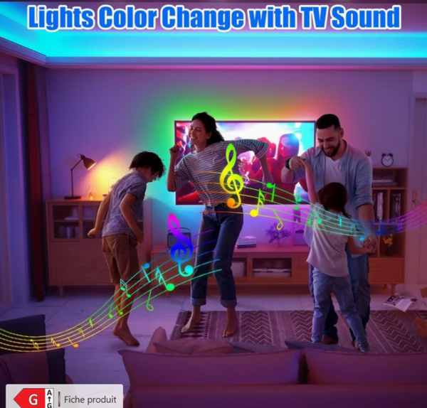 Rectangle 890 Rétroéclairage LED TV Intelligent ICRGB (Longueur : 5m / 18 pieds) – Ruban Lumineux Bluetooth Connecté via App