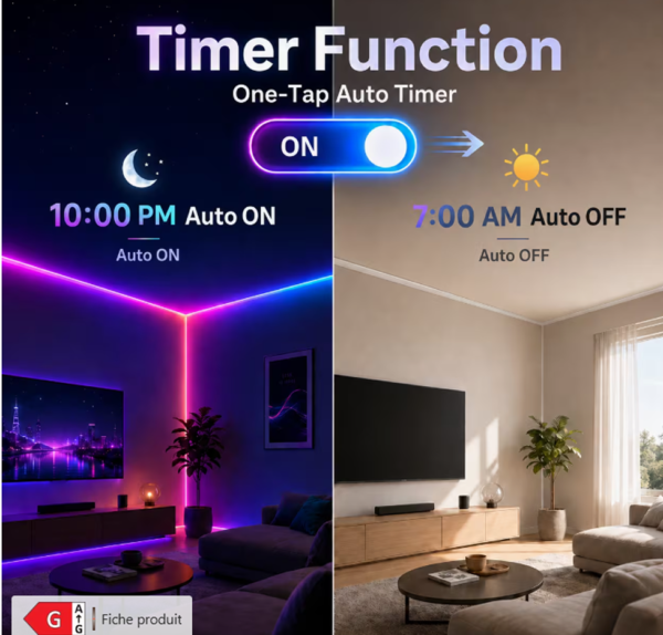 Rectangle 890 Bande Lumineuse LED Néon RGB Intelligente 30M/15M/5M avec Télécommande & Prise, 16 Millions de Couleurs et Contrôle via APP, IP67 DIY et Lumière à Minuteur Découpable pour Chambres, Décoration de Plafond