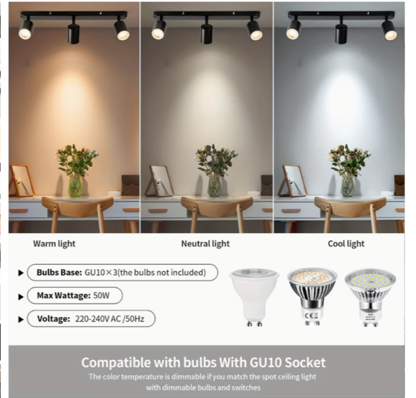 Plafonnier LED Moderne Noir (1 Pièce) – Rampe de Projecteurs de Plafond Pivotants & Orientables