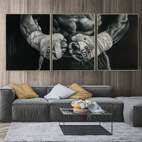 Lot de 3 Affiches d'Art Mural Moderne "Boxe" – Peintures Décoratives avec Images Artistiques Imprimées pour Chambre, Salon et Bureau (Sans Cadre)