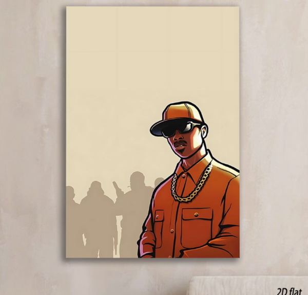 Affiche Murale d'Art Hip Hop & Rap (Sans Cadre) – Toile Moderne de Peinture Urbaine avec Fond Orange, Impression Haute Qualité Imperméable pour Salon, Bureau ou Café