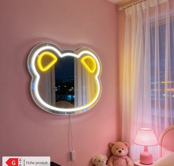 Miroir Néon LED "Ours Mignon" (Alimentation USB)