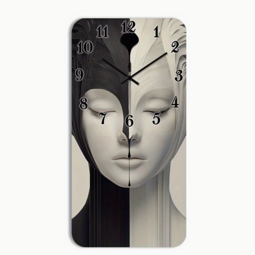 Horloge Murale Carrée en Bois (1 Pièce) – Design Abstrait Monochrome & Artistique, Mécanisme Silencieux pour Salon