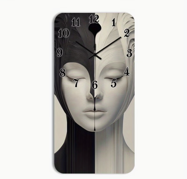 Horloge Murale Carrée en Bois (1 Pièce) – Design Abstrait Monochrome & Artistique, Mécanisme Silencieux pour Salon