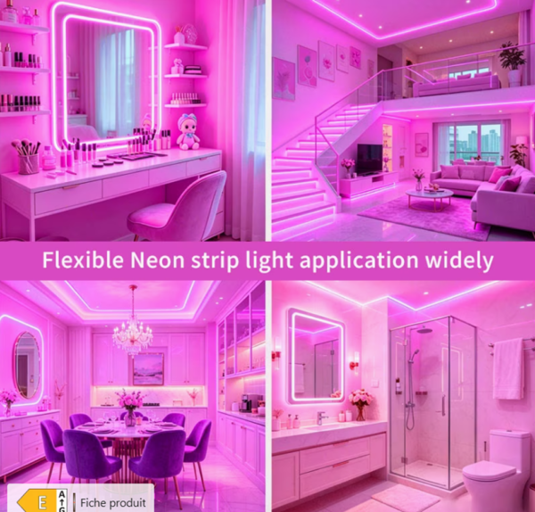 Bande Lumineuse LED Néon Rose Premium – Gaine Silicone Flexible