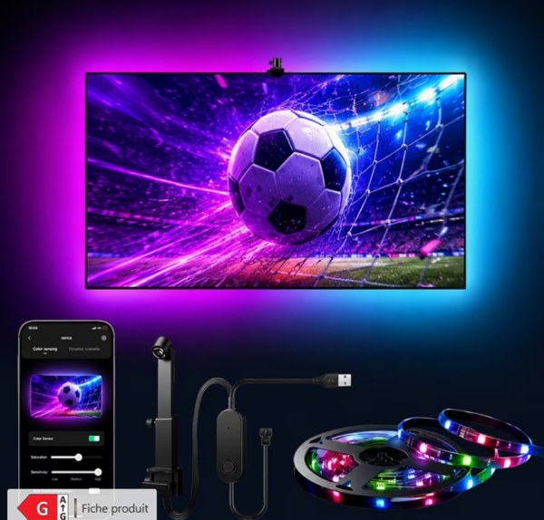 Rectangle 891 Rétroéclairage LED TV Intelligent ICRGB (Longueur : 5m / 18 pieds) – Ruban Lumineux Bluetooth Connecté via App