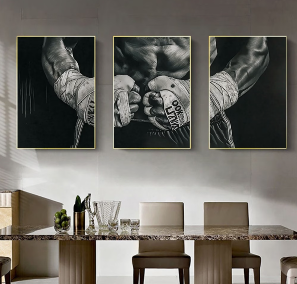 Lot de 3 Affiches d'Art Mural Moderne "Boxe" – Peintures Décoratives avec Images Artistiques Imprimées pour Chambre, Salon et Bureau (Sans Cadre)