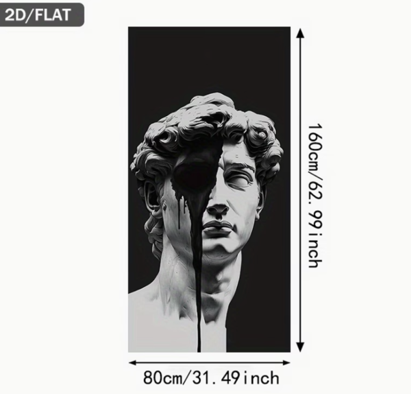 Grande Peinture Verticale sur Toile "Les Larmes de David" (Sans Cadre) – Affiche Pop Art & Abstrait Moderne en Noir et Blanc, Portrait Sculptural Mélancolique pour Salon, Chambre et Bureau