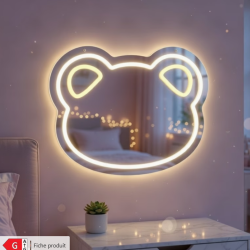 Miroir Néon LED "Ours Mignon" (Alimentation USB)