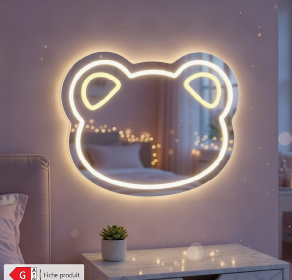 Miroir Néon LED "Ours Mignon" (Alimentation USB)