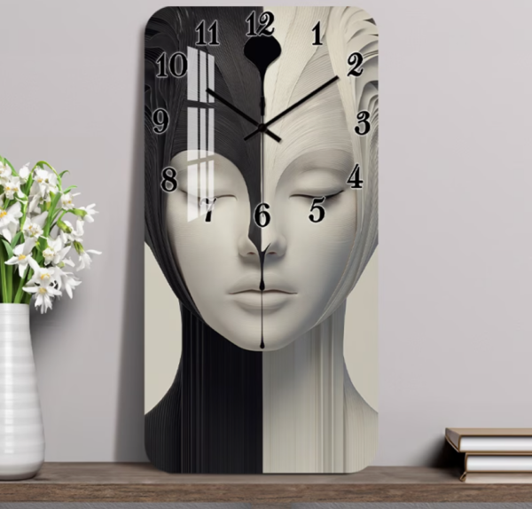Horloge Murale Carrée en Bois (1 Pièce) – Design Abstrait Monochrome & Artistique, Mécanisme Silencieux pour Salon