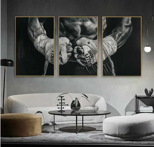 Lot de 3 Affiches d'Art Mural Moderne "Boxe" – Peintures Décoratives avec Images Artistiques Imprimées pour Chambre, Salon et Bureau (Sans Cadre)