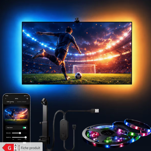 Rétroéclairage LED TV Intelligent ICRGB (Longueur : 5m / 18 pieds) – Ruban Lumineux Bluetooth Connecté via App
