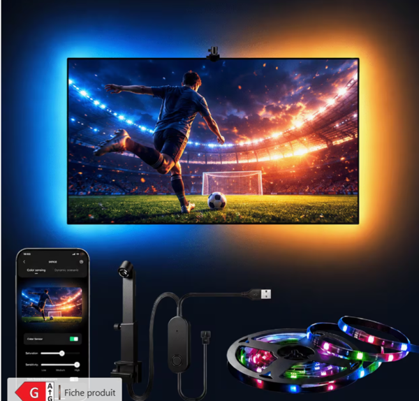 Rectangle 892 Rétroéclairage LED TV Intelligent ICRGB (Longueur : 5m / 18 pieds) – Ruban Lumineux Bluetooth Connecté via App