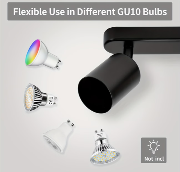 Plafonnier LED Moderne Noir (1 Pièce) – Rampe de Projecteurs de Plafond Pivotants & Orientables