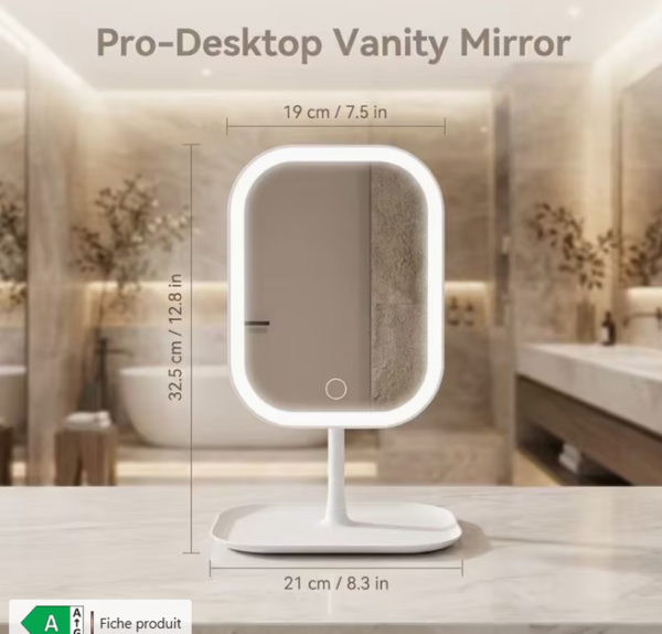 Rectangle 892 Miroir de Cosmétique LED Intelligent – Lumière Douce Tricolore, Gradation