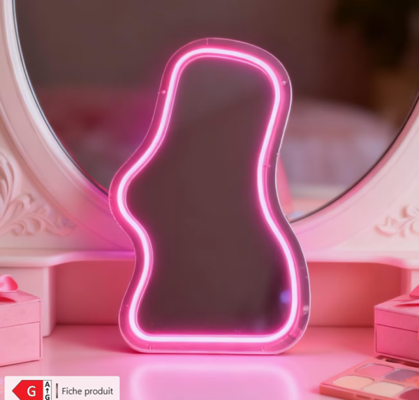 Miroir Néon LED Rose Fluo – Décoration Murale