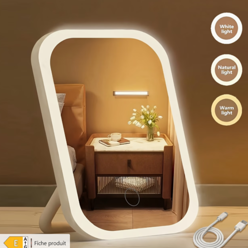 Miroir de Coiffeuse Lumineux LED – Éclairage Avant avec 3 Modes de Lumière