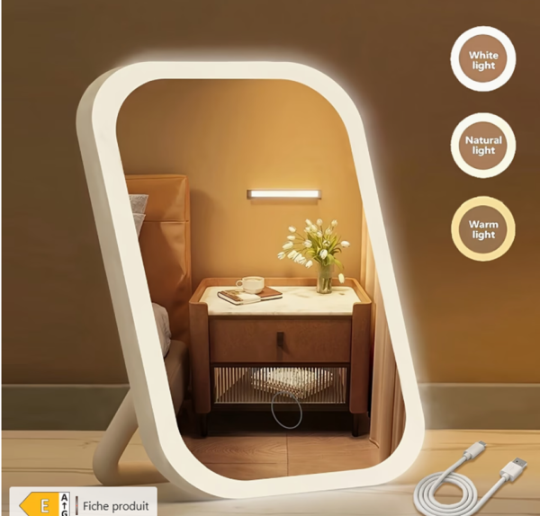 Rectangle 893 Miroir de Coiffeuse Lumineux LED – Éclairage Avant avec 3 Modes de Lumière