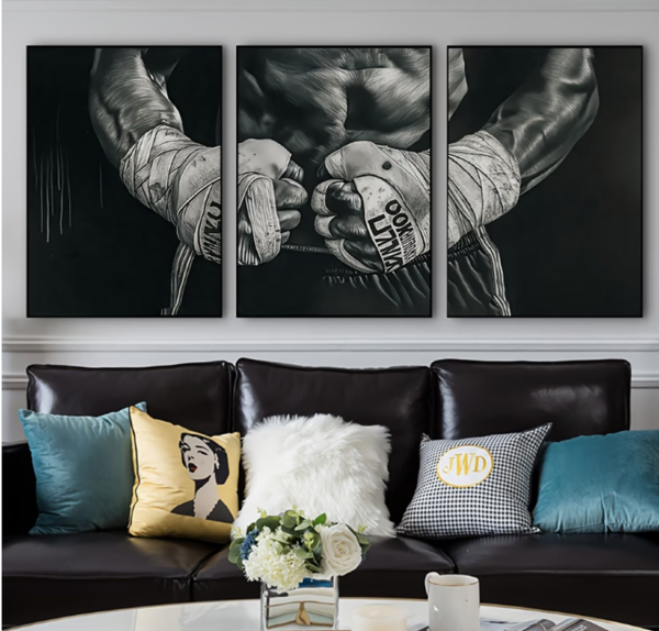 Lot de 3 Affiches d'Art Mural Moderne "Boxe" – Peintures Décoratives avec Images Artistiques Imprimées pour Chambre, Salon et Bureau (Sans Cadre)